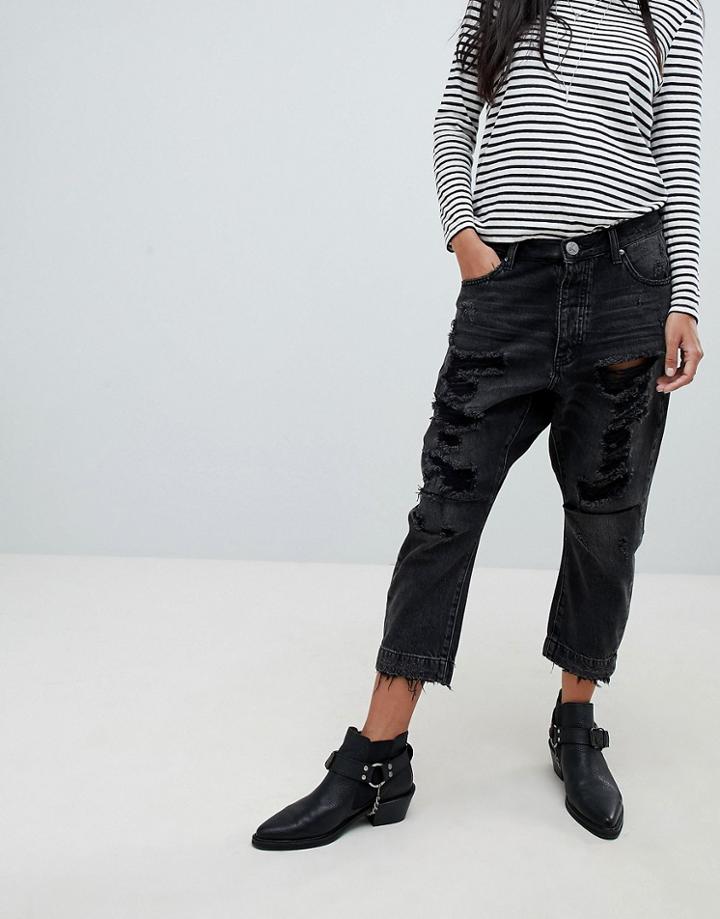 One Teaspoon Kingpins Drop Crotch Boyfriend Jean - Black