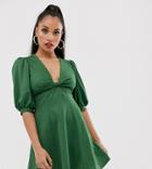 Asos Design Petite Exclusive Mini Twist Front Tea Dress-green