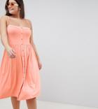 Asos Design Curve Square Neck Midi Button Front Smock Dress - Pink
