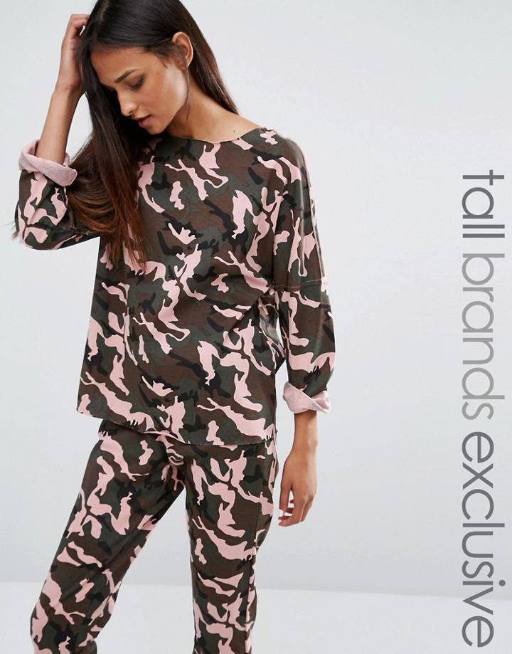 One Day Tall Oversized Sweat Top In Camo Print - Multi