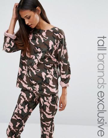 One Day Tall Oversized Sweat Top In Camo Print - Multi