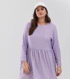 Daisy Street Plus Long Sleeve Smock Dress In Ditsy Print-purple