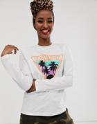Asos Design T-shirt With Retro Vacation Print With Long Sleeves - White