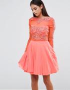 Ax Paris Skater Dress With Pleated Skirt - Pink