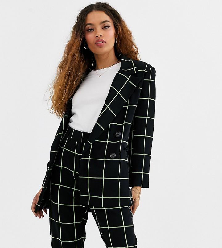 Asos Design Petite Neon Grid Check Suit Blazer