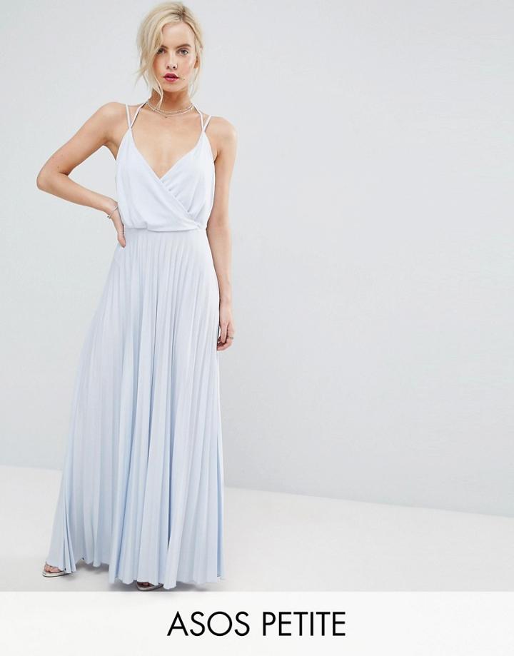 Asos Petite Blouson Wrap Pleated Maxi Dress - Blue