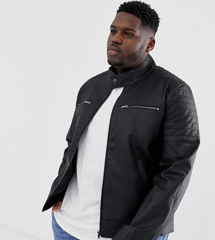 Asos Design Plus Faux Leather Jacket With Quilting-black