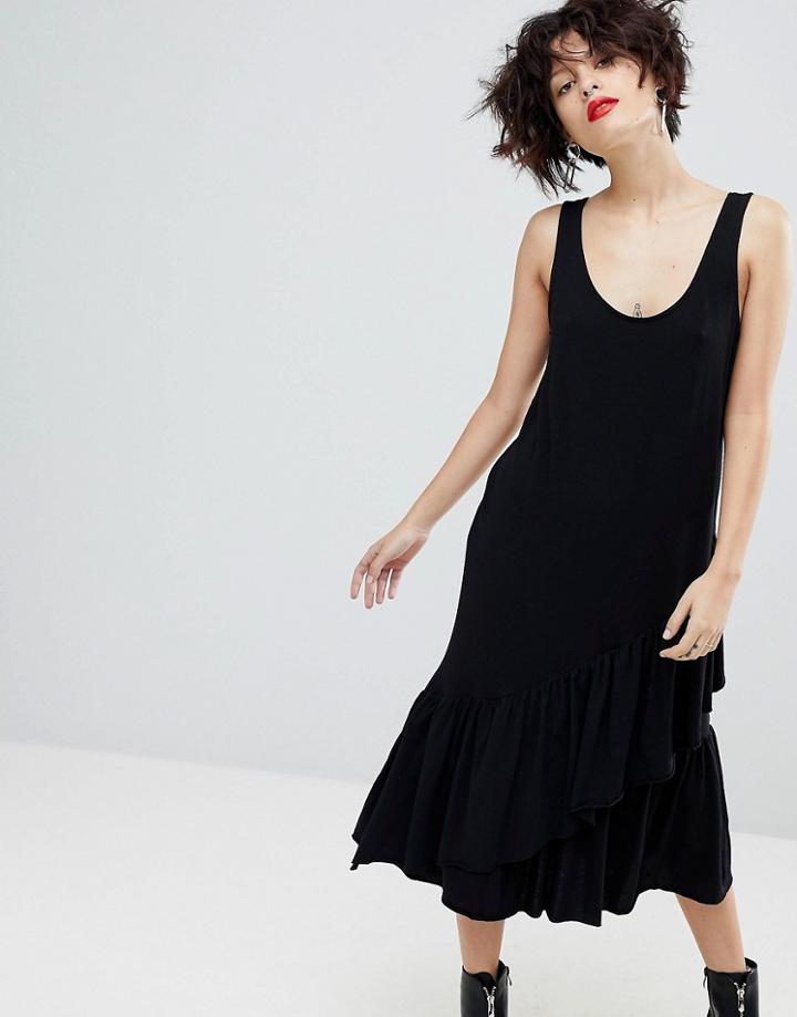 Mango Ruffle Midi Dress - Black