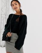 Asos Design Cropped Horizontal Cable Knit Sweater - Black