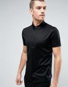 Hugo By Hugo Boss Daltos Shirt Short Sleeve Mercerised Jersey Slim Fit In Black - Black