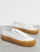 Pull & Bear Flatform Sneakers With Gum Sole In White