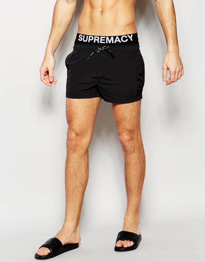 Supremacy Logo Double Waistband Swim Shorts - Black