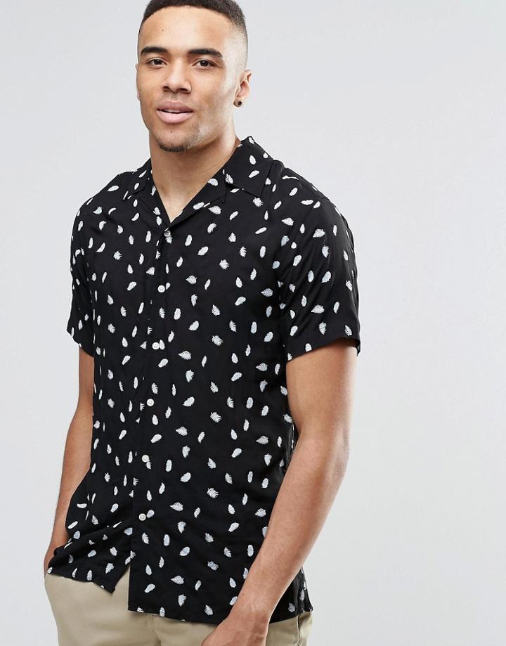 Jack & Jones Premium Short Sleeve Shirt With All Over Feather Print - Black