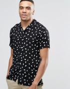 Jack & Jones Premium Short Sleeve Shirt With All Over Feather Print - Black