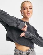 Asos Design Boxy Cropped Top With Thumbhole In Washed Black-grey