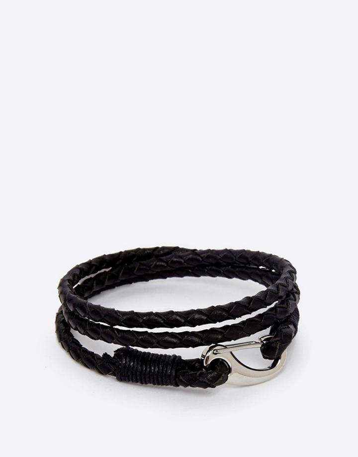 Seven London Plaited Leather Wrap Bracelet In Black - Black