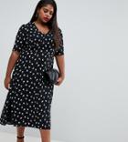 Fashion Union Plus Midi Tea Dress In Spot Rose Print - Black