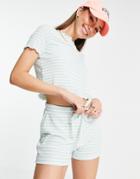 Vero Moda Ribbed Jersey Shorts In Light Green Stripe - Part Of A Set-multi