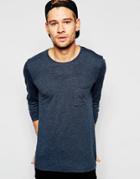 Selected Homme Long Sleeve Top With Raw Edge - Navy