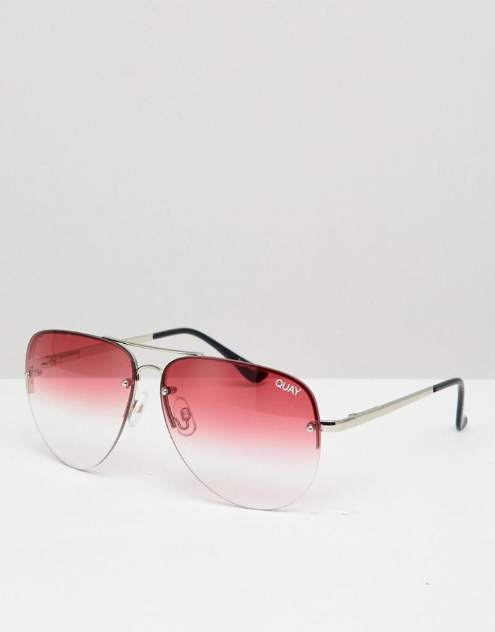 Quay Australia Muse Fade Aviator Sunglasses In Ombre Tinted Lens - Silver