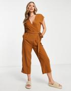 Ax Paris Wrap Jumpsuit In Mocha-brown