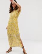 Vero Moda Sheer Stripe Floral Printed Maxi Dress-yellow