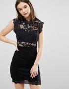 Qed London Lace Trim Bodycon Dress - Black