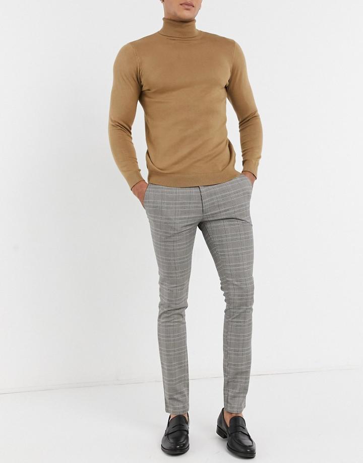 Topman Smart Pants In Gray Blue Plaid-grey