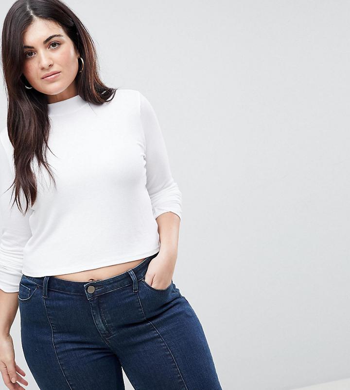 Asos Curve Crop Top With Turtleneck - White
