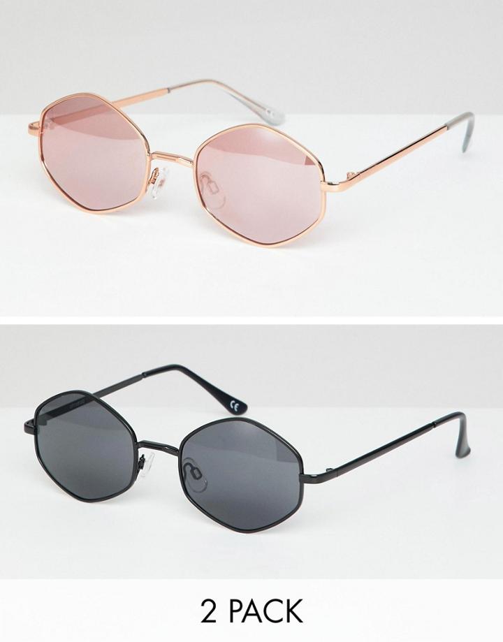 Asos Design 2 Pack Hexagon Sunglasses - Multi