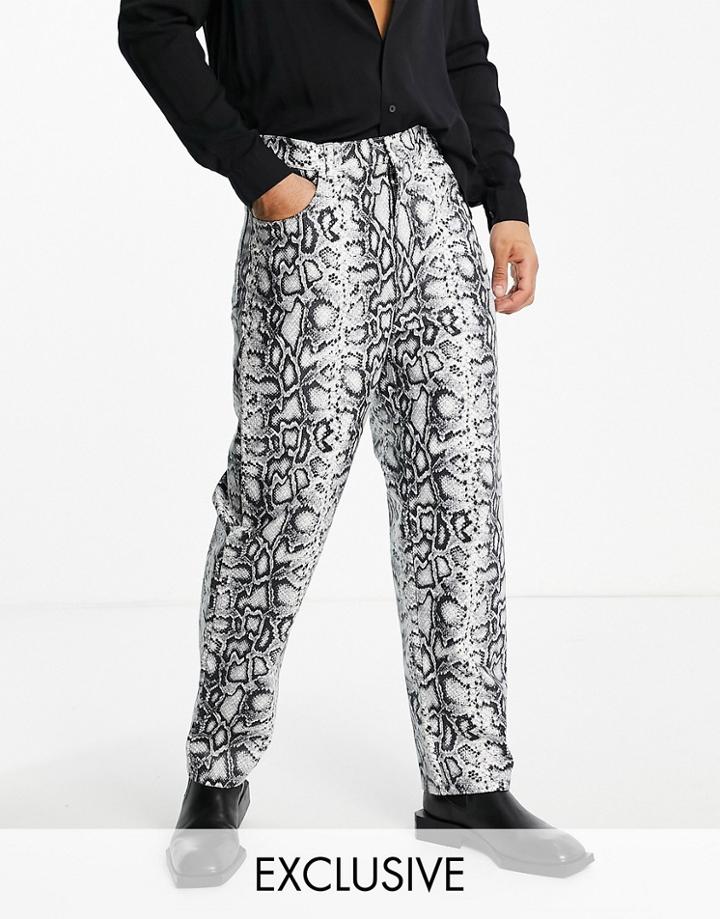 Reclaimed Vintage Inspired 90's Baggy Coated Snake Print Jean-gray