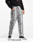 Reclaimed Vintage Inspired 90's Baggy Coated Snake Print Jean-gray