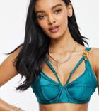 Wolf & Whistle Exclusive Fuller Bust Underwired Bikini Top With Chain Detail In Green