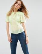 Asos Sheer Tea Blouse With Scallop Detail - Green