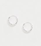 Asos Design Sterling Silver Small Hoop Earrings In Faceted Texture