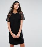 Asos Tall T-shirt Dress With Lace Raglan Sleeve - Black