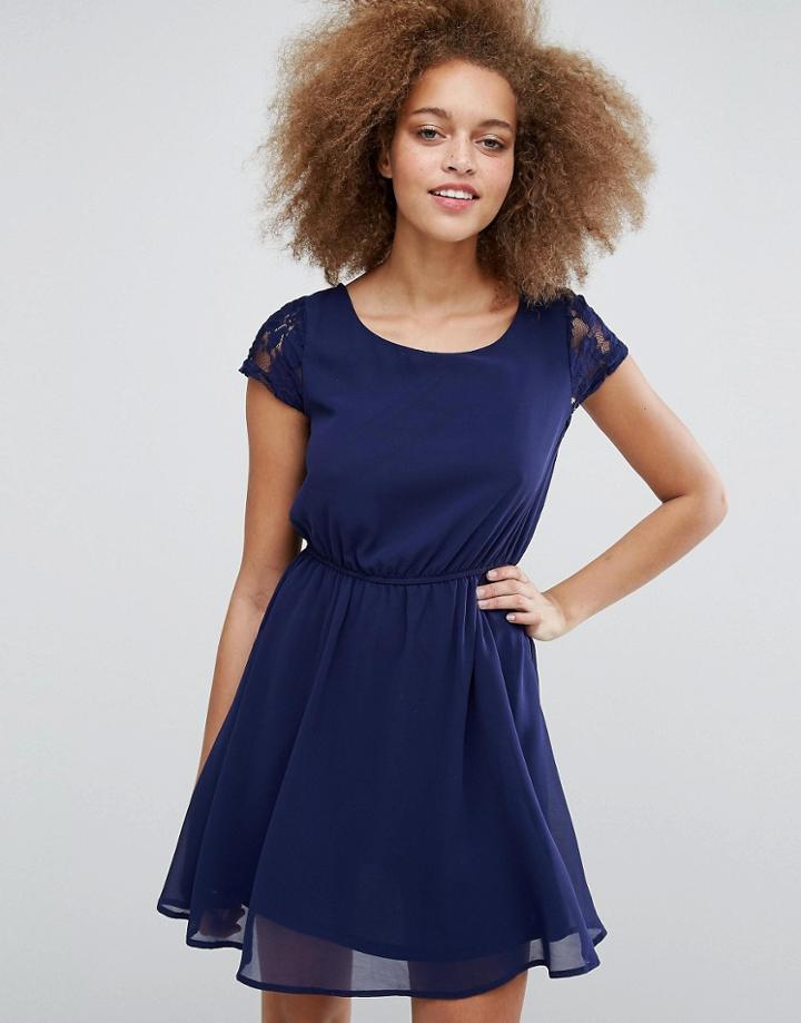 Pussycat London Lace Skater Dress - Navy