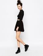 Dr Denim Textured Skater Skirt - Black