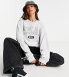 Topshop Tall Relax Embroidered Sweatshirt In Gray Heather-grey