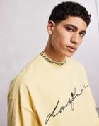 Asos Dark Future Oversized T-shirt With Logo Ribbed Neck And Front Logo In Yellow