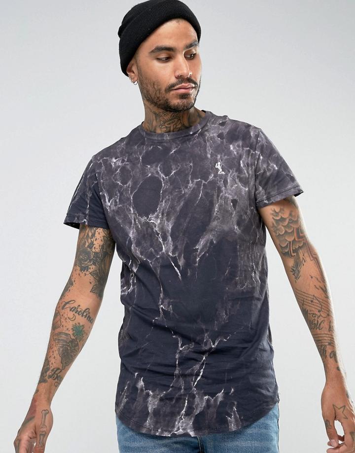 Religion Marble Print Longline T-shirt - Black