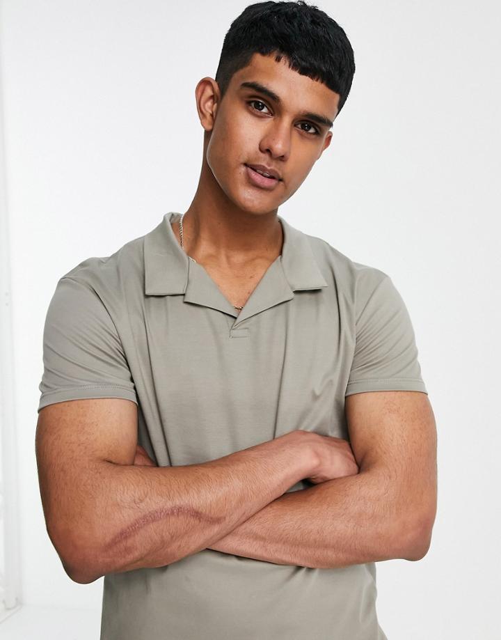 Jack & Jones Premium Oversized Polo With Revere Collar In Gray-grey