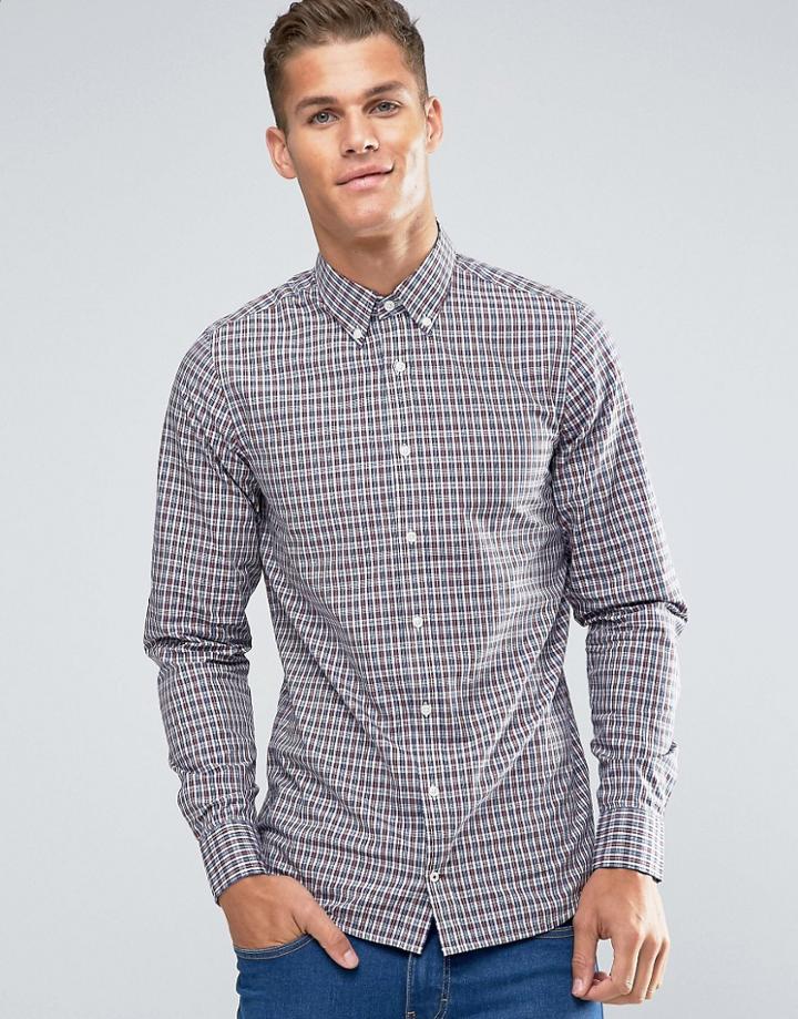 Tommy Hilfiger Shirt With Small Check In Slim Fit - Red