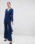 Unique 21 Tie Front Long Sleeve Jumpsuit - Navy