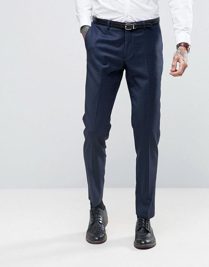 Heart & Dagger Skinny Tuxedo Check Suit Pant - Navy