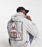 New Love Club Tall Fake Bear Back Print Hoodie In Gray