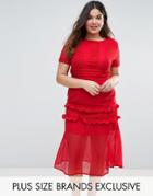 Truly You Tiered Premium Lace Midi Dress - Red