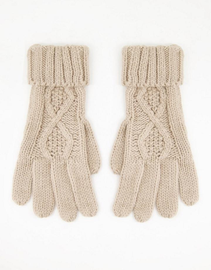Boardmans Cable Knitted Gloves In Oatmeal-neutral