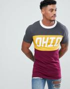 Asos Design Muscle Longline T-shirt With Color Block & City Print - Black