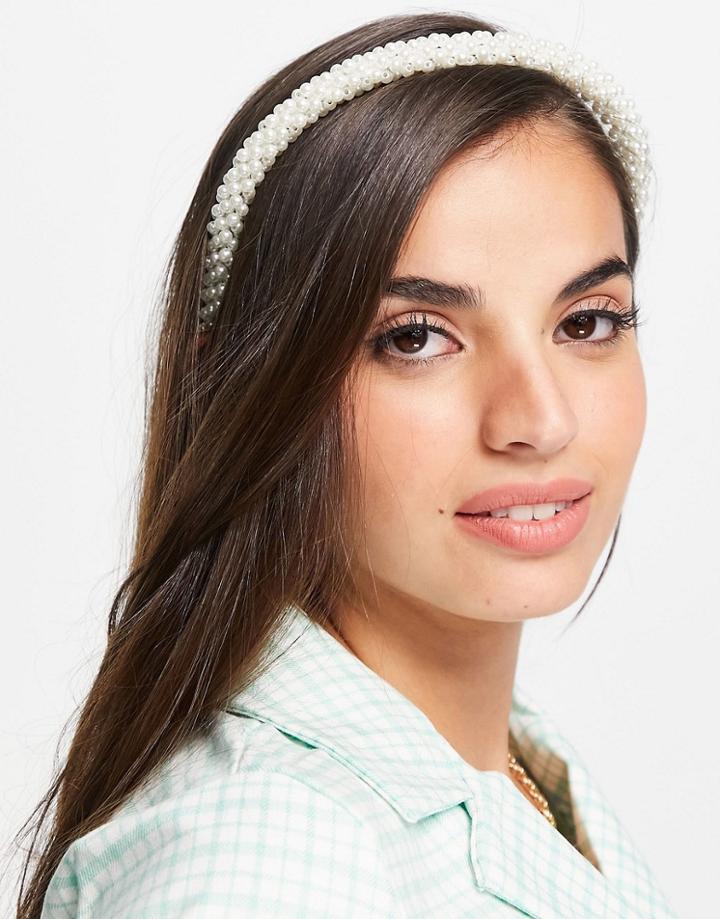 Asos Design Headband In Pearl-white